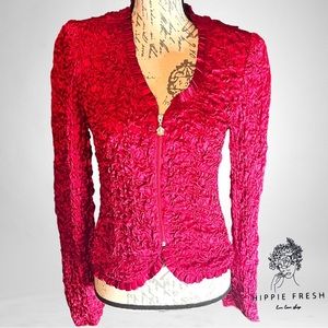 Vintage Joseph Ribkoff  Lipstick Red Crinkle Top/ Jacket  W Full Zip US 8
